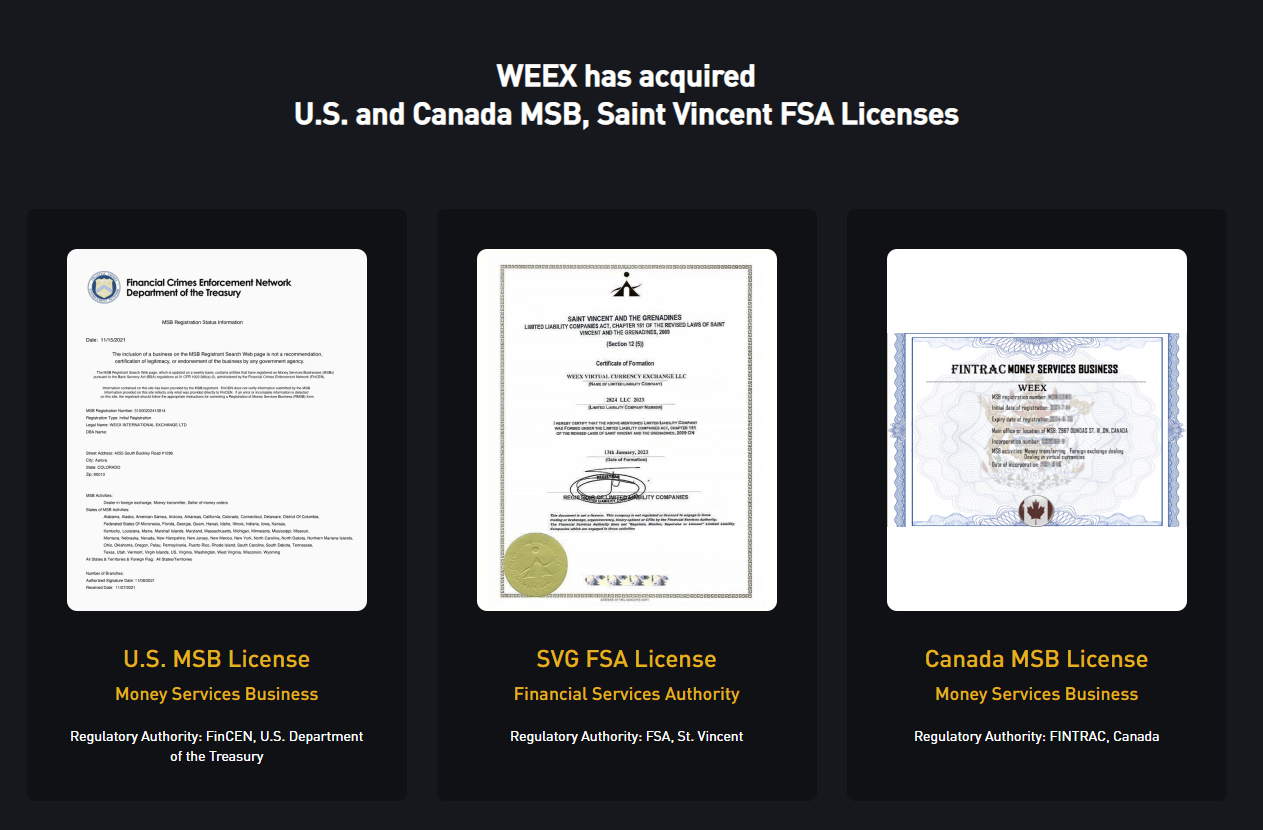 WEEX Licenses